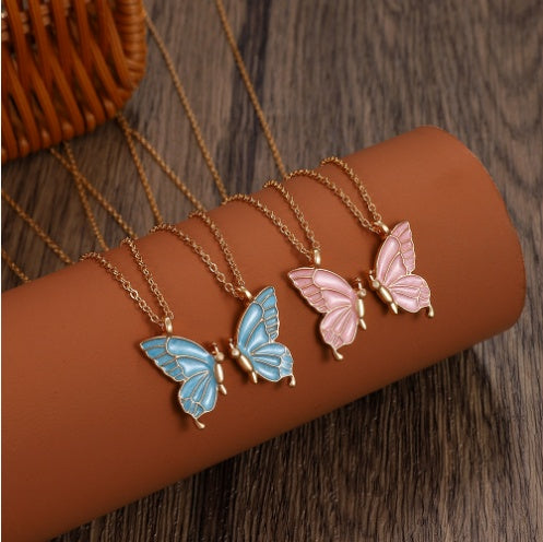 2pc Clavicle Oil Drip Butterfly Necklace