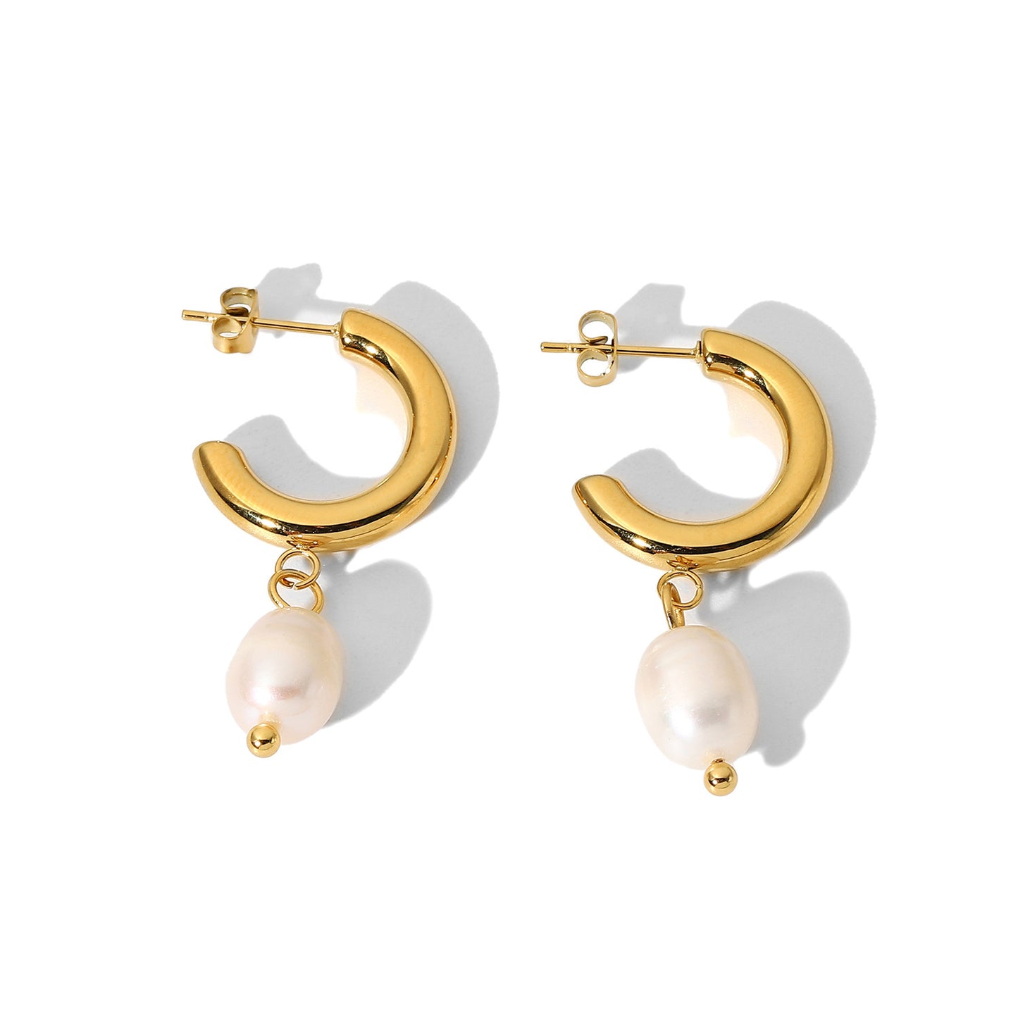 Fashionable Gold Pearl Open Hoop Earrings