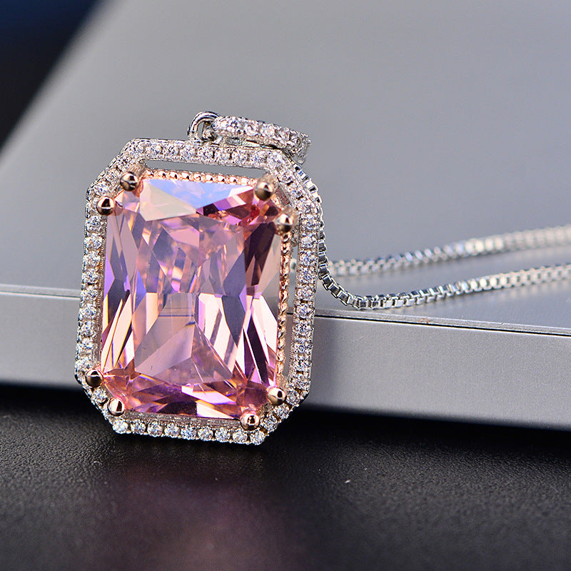 Pink 3a Square Diamond Pendant Necklace