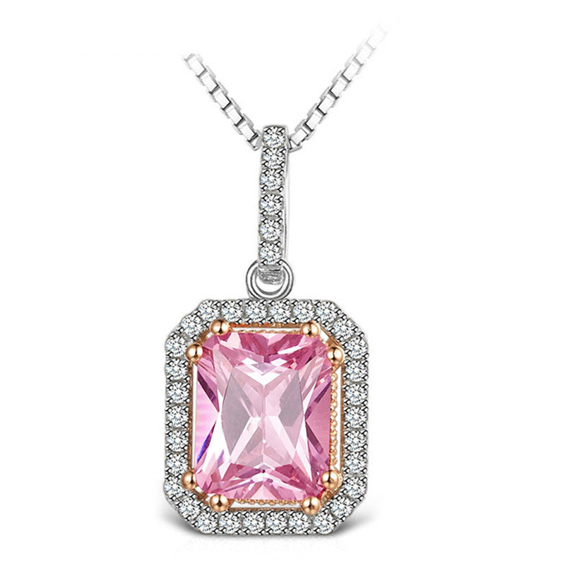 Pink 3a Square Diamond Pendant Necklace