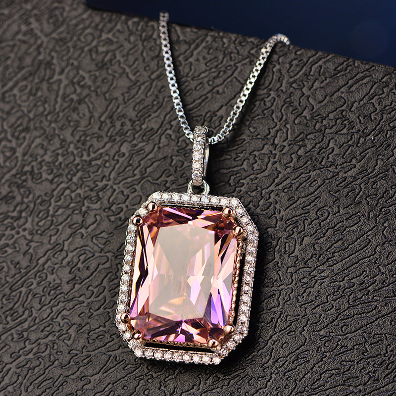 Pink 3a Square Diamond Pendant Necklace