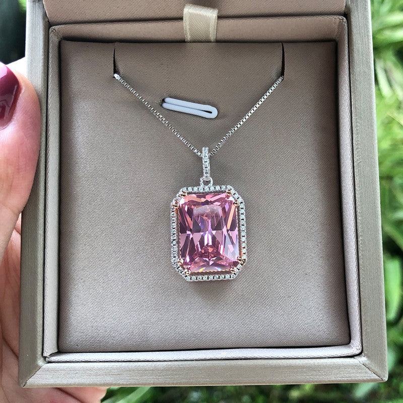 Pink 3a Square Diamond Pendant Necklace