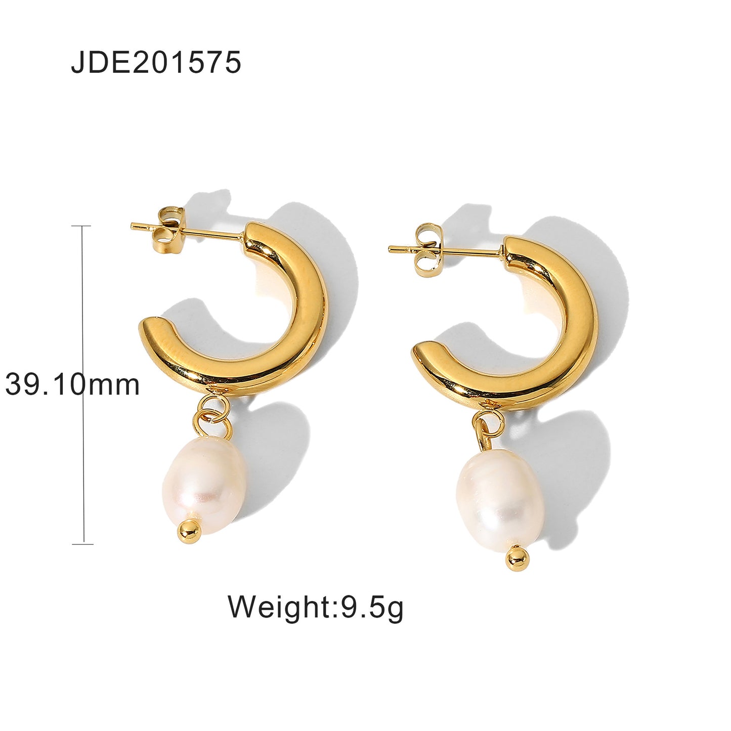 Fashionable Gold Pearl Open Hoop Earrings