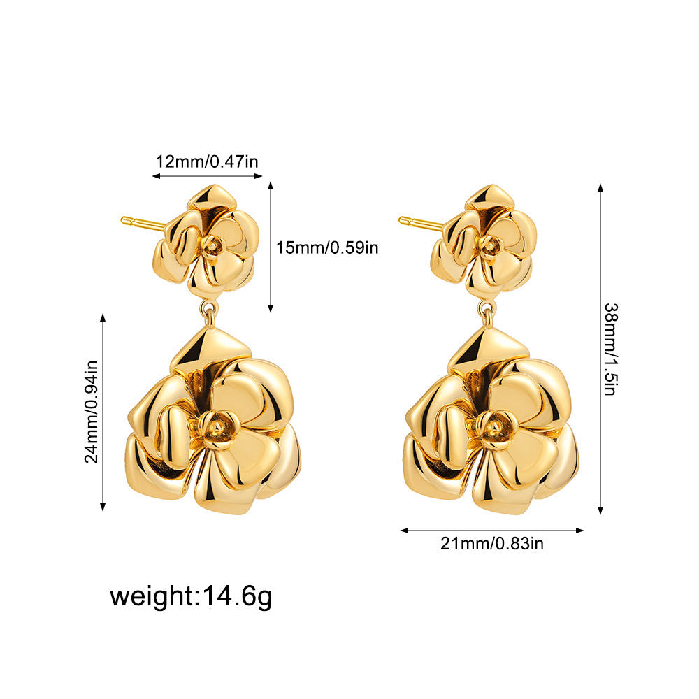 Gold Camellia Stud Earrings