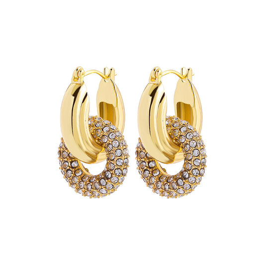 Gold Double Ring Circle Micro-inlaid Full Diamond Earrings