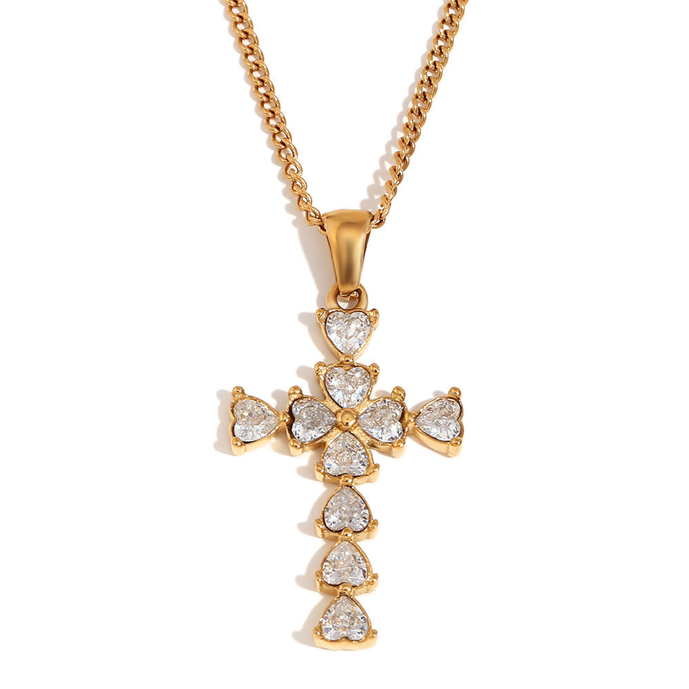 Stainless Steel 18K Gold Plated Cross Pendant Necklace