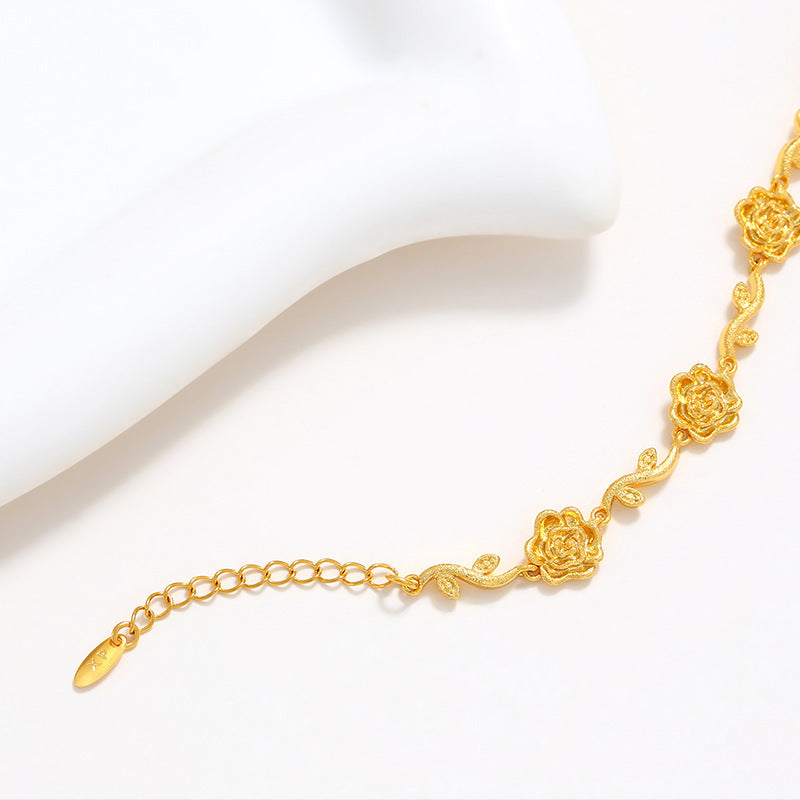 Gold Frosted Flower Branch Rose Bracelet