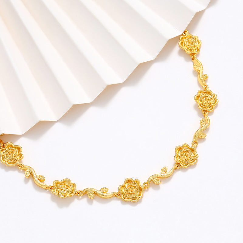 Gold Frosted Flower Branch Rose Bracelet