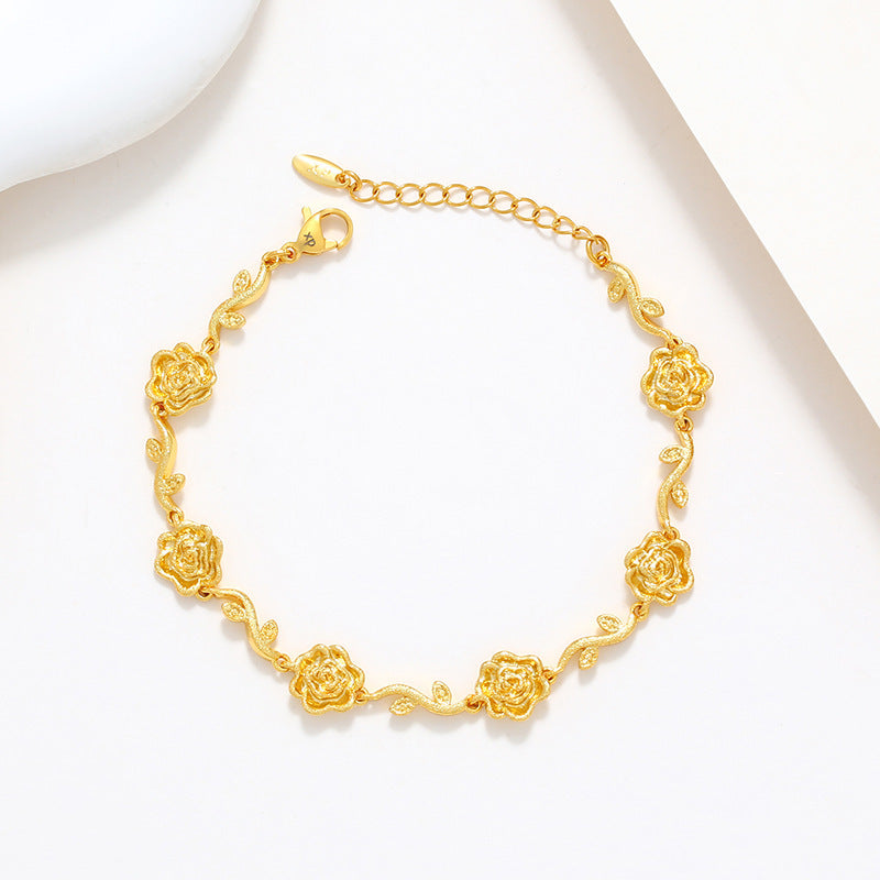 Gold Frosted Flower Branch Rose Bracelet