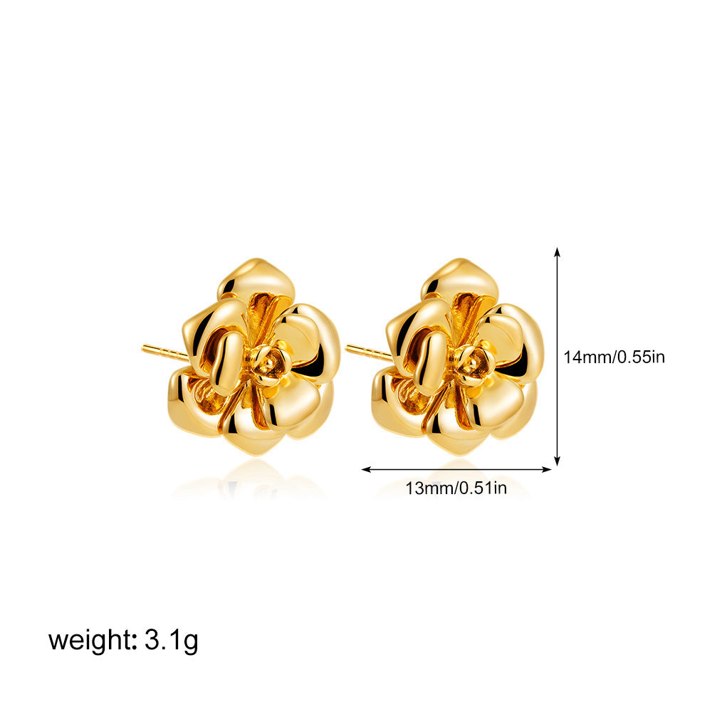 Gold Camellia Stud Earrings