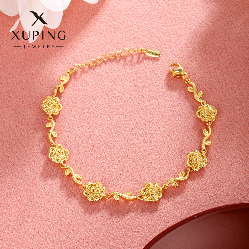 Gold Frosted Flower Branch Rose Bracelet