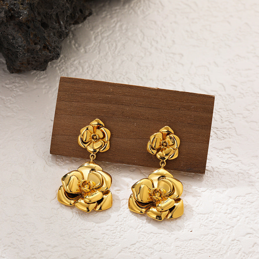 Gold Camellia Stud Earrings