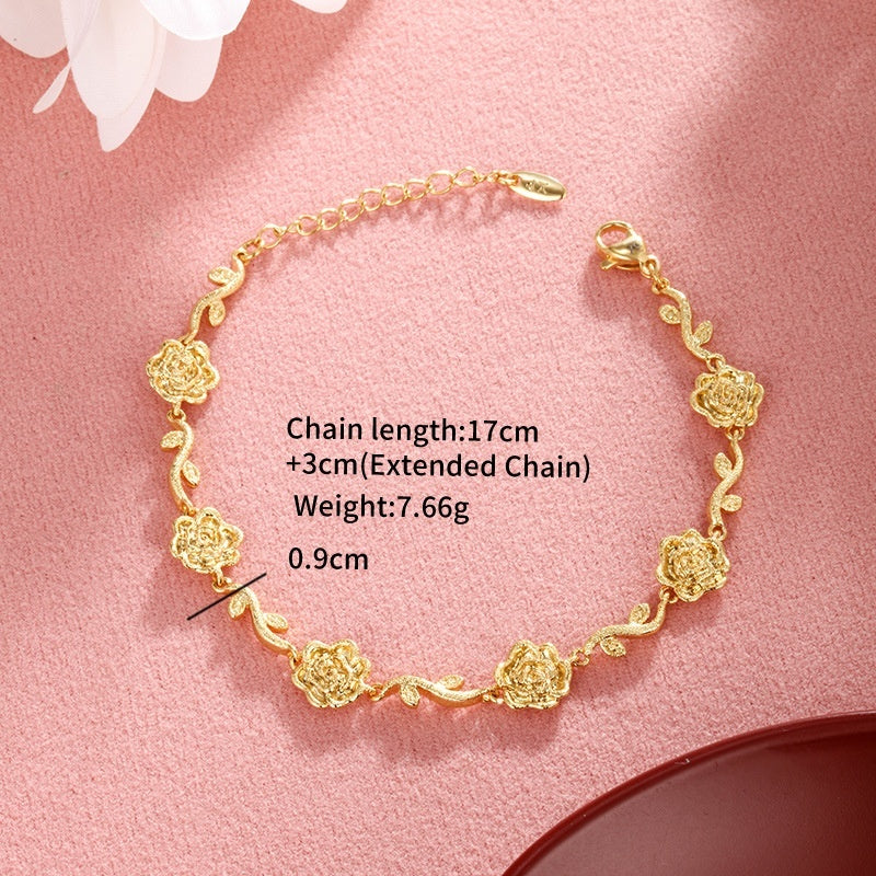 Gold Frosted Flower Branch Rose Bracelet