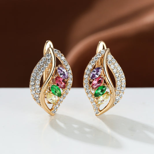 Diamond Leaf Zircon-encrusted Stud Earrings