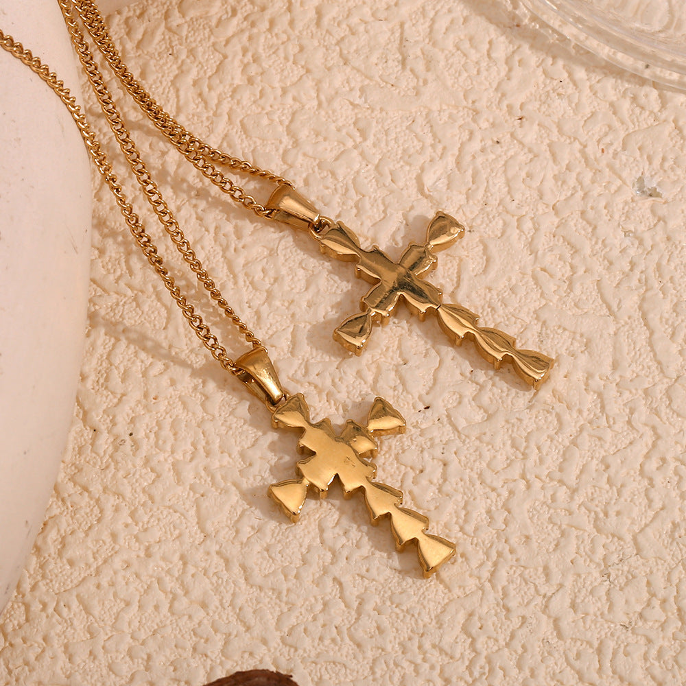 Stainless Steel 18K Gold Plated Cross Pendant Necklace