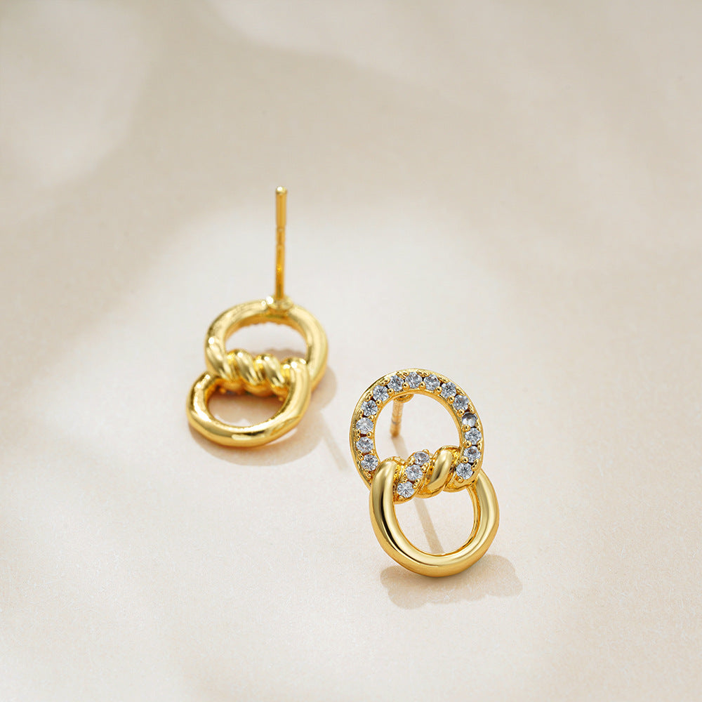 Gold Double Ring Micro Studs