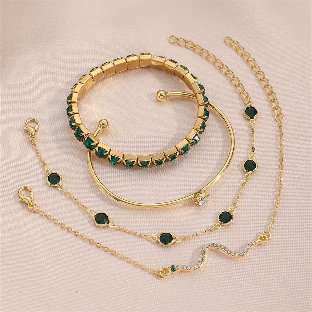 Green Diamond 4-Piece Bracelet Set