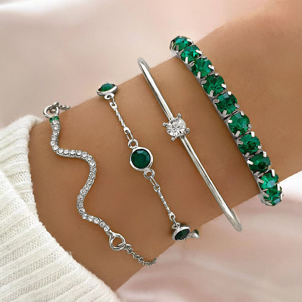 Green Diamond 4-Piece Bracelet Set