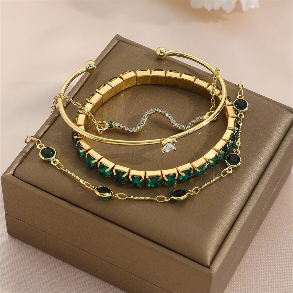 Green Diamond 4-Piece Bracelet Set