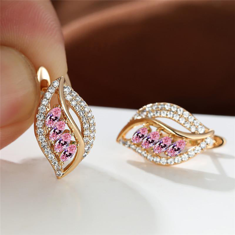 Diamond Leaf Zircon-encrusted Stud Earrings