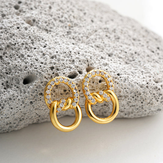 Gold Double Ring Micro Studs