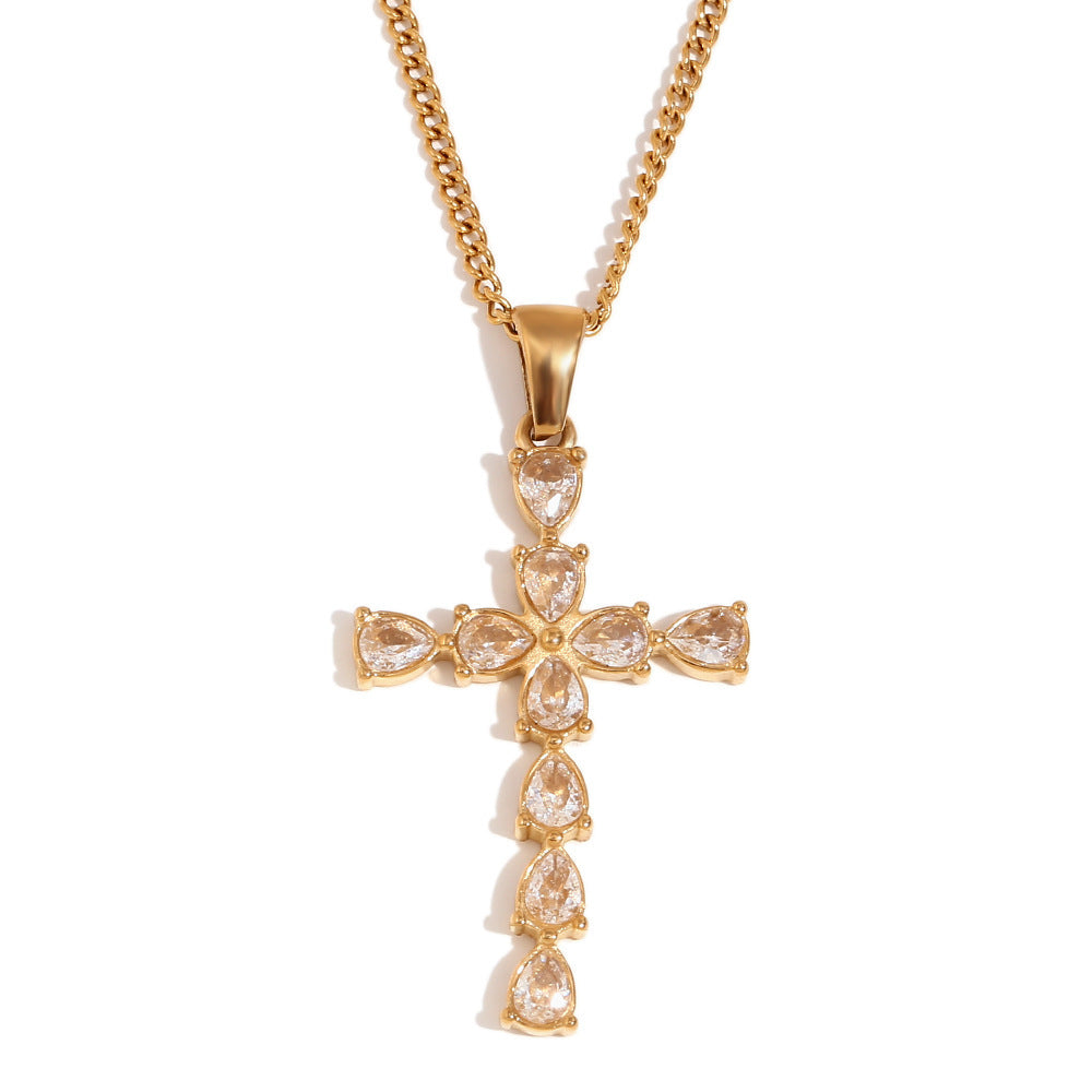 Stainless Steel 18K Gold Plated Cross Pendant Necklace