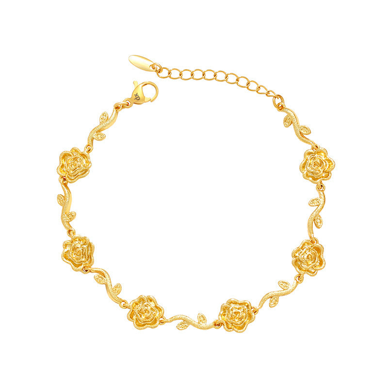 Gold Frosted Flower Branch Rose Bracelet