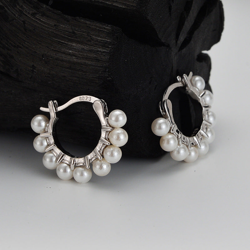 Silver Inlaid Shell Pearl Earrings